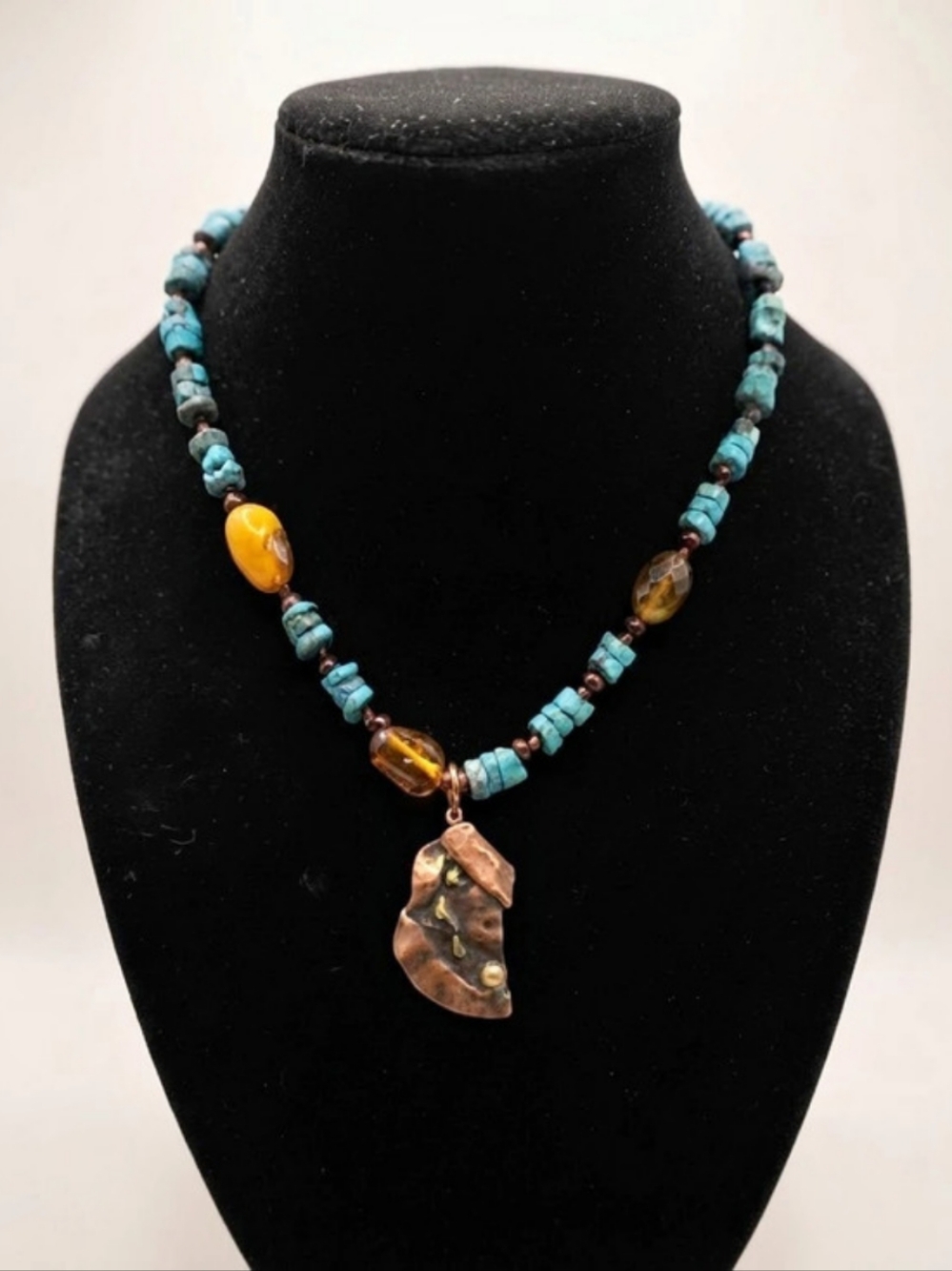 FLAWED Talisman of Release Beaded Pendant Necklace in Blue & Brown Like New